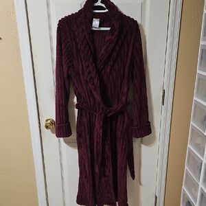 Womens Plush Ribbed Shawl Collar Robe